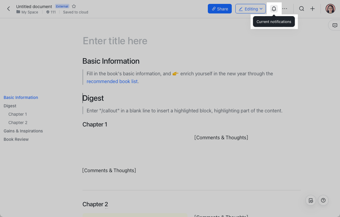 Use the Current notifications feature in Docs