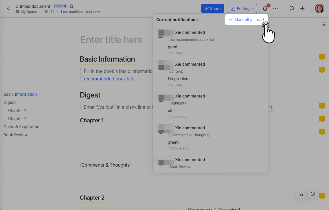 Use the Current notifications feature in Docs