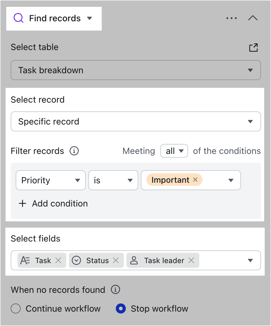 Triggers and actions for automated workflows