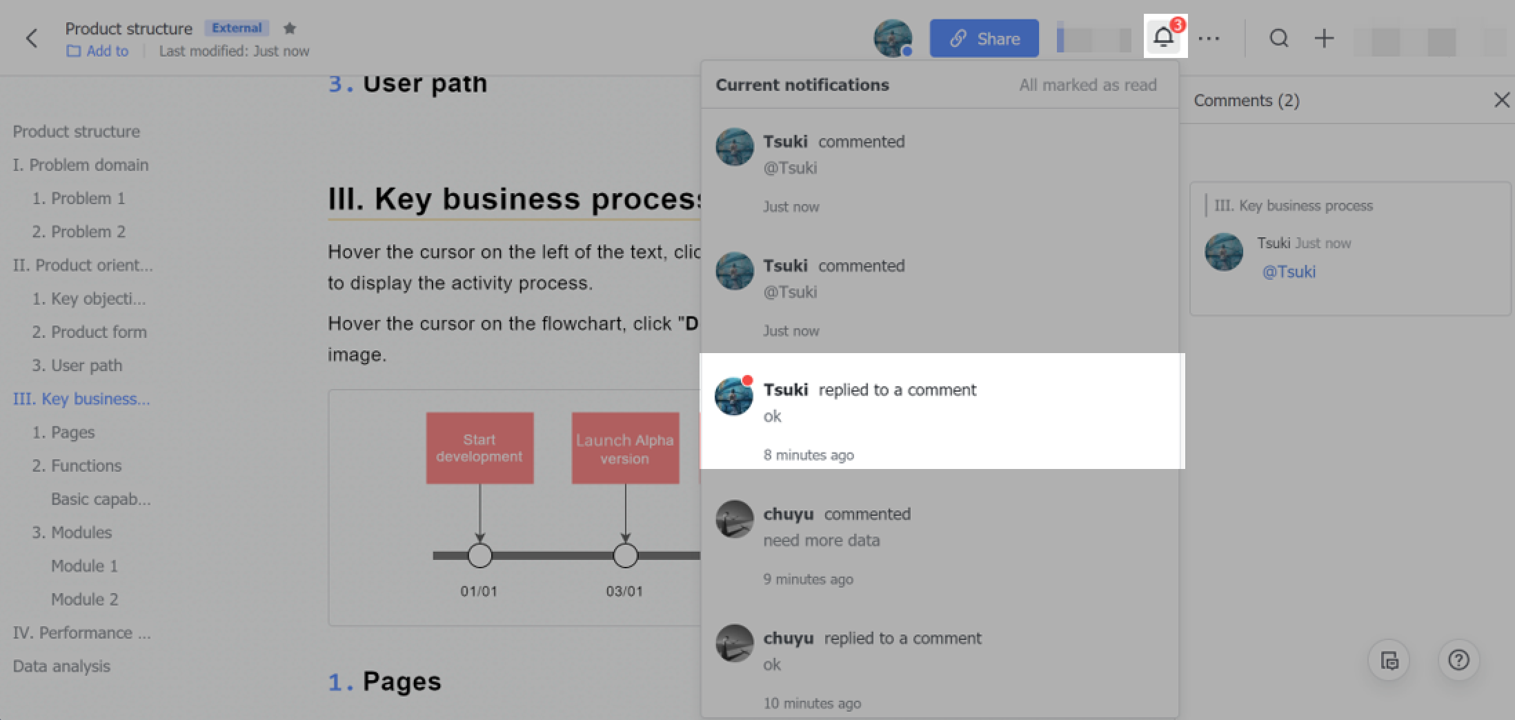 Use the Current notifications feature in Docs